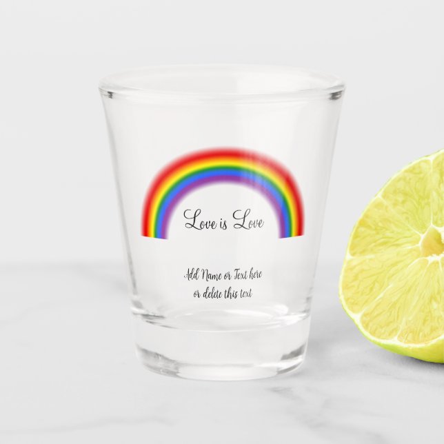 Vaso De Chupito Orgullo arcoiris con texto personalizado Amor es A (Anverso)