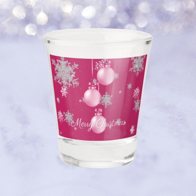 Vaso De Chupito Ornamentos de Navidad rosados Vidrio caliente (Pink Christmas Ornaments Shot Glass)