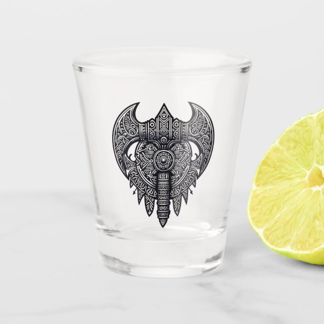 Vaso De Chupito Ornate Ax y Shield (Anverso)