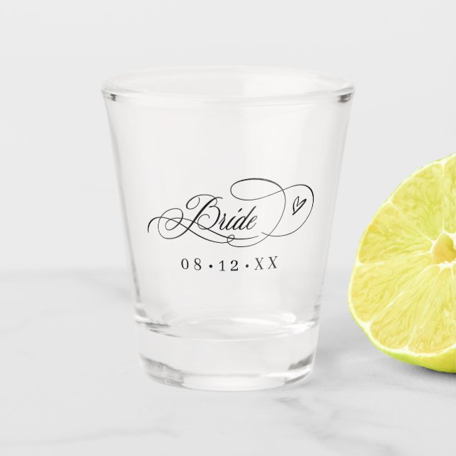 Vaso De Chupito Ornate Calligraphy Hearts Bride ID1025 (Anverso)