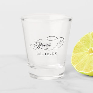 Vaso De Chupito Ornate Calligraphy Hearts Groom ID1025