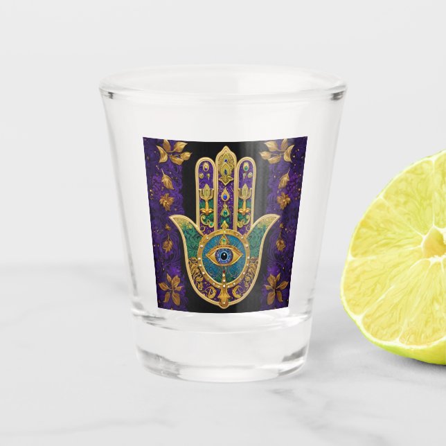 Vaso De Chupito Ornate Gold Third Eye Hamsa (Anverso)