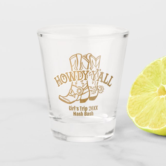 Vaso De Chupito Oro Oeste Cowboy Boots Howdy Y'all Shot Glass (Anverso)