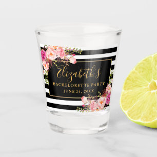 Vaso De Chupito Oro rayado floral rosado del fiesta de