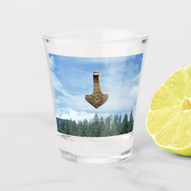 Vaso De Chupito Oro Thor Hammer árboles de vidrio (Anverso)