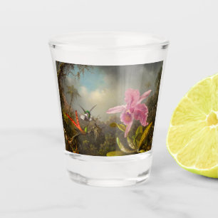 Vaso De Chupito Orquídea con dos Hummingbirds Heade