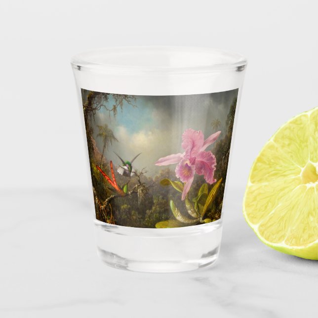 Vaso De Chupito Orquídea con dos Hummingbirds Heade (Anverso)