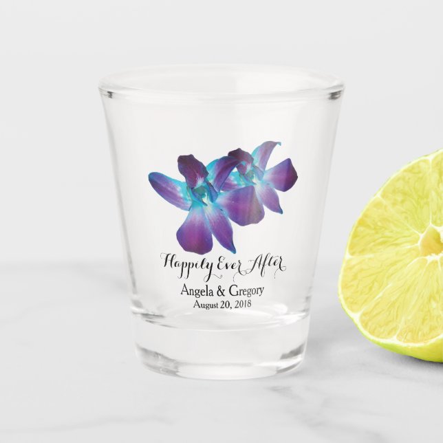 Vaso De Chupito Orquídea Dendrobium Azul Feliz Nunca Después (Anverso)