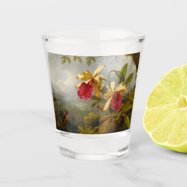 Vaso De Chupito Orquids y Hummingbird Heade (Anverso)