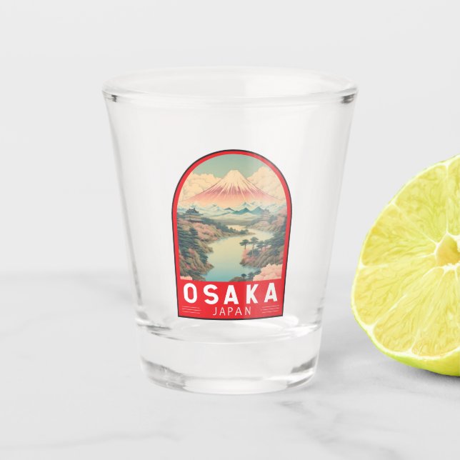 Vaso De Chupito Osaka Japón Monte Fuji Emblema de arte de viajes (Anverso)