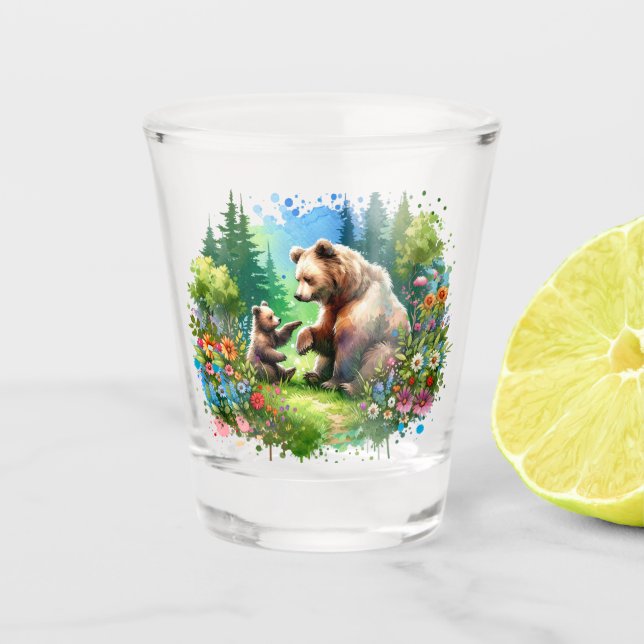 Vaso De Chupito Oso de acuarela y cubo (Anverso)