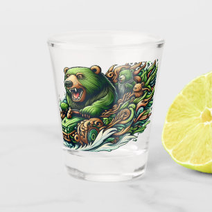 Vaso De Chupito Osos animados montando un auto verde