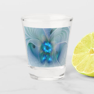Vaso De Chupito Ovejas en pie, abstracto fractal turquesa azul