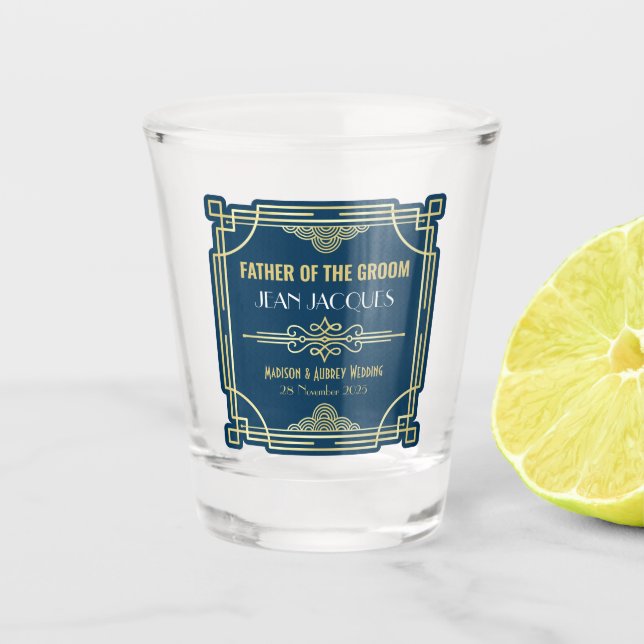Vaso De Chupito Padre Boda Art Deco del Favor del Oro Groom (Anverso)