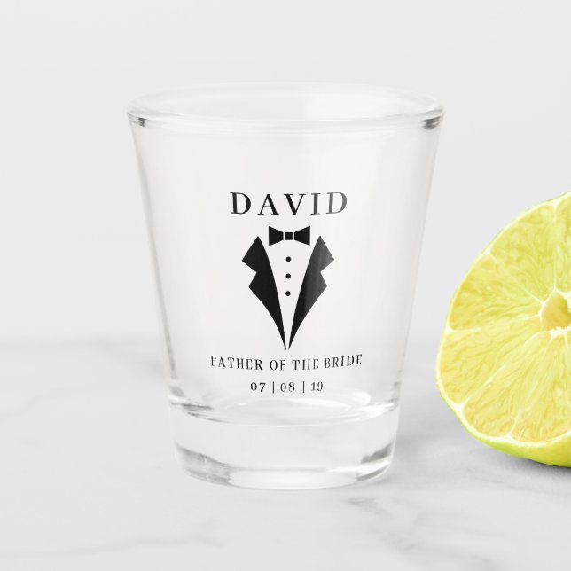 Vaso De Chupito PADRE boda DE LA BRIDE Tuxedo (Anverso)