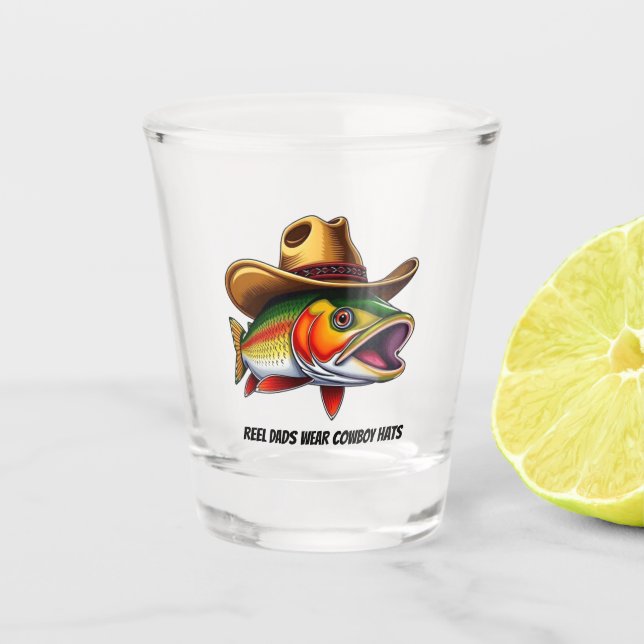 Vaso De Chupito Padres con peces divertidos que usan un Gorra de v (Anverso)