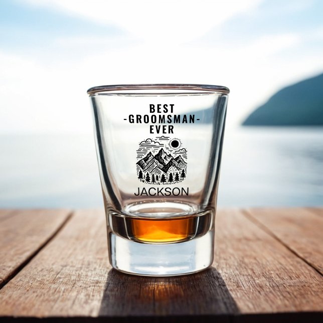 Vaso De Chupito Padrino de Boda Personalizado Montañas Rústicas Mo (Best Groomsman Ever Custom Shot Glass)