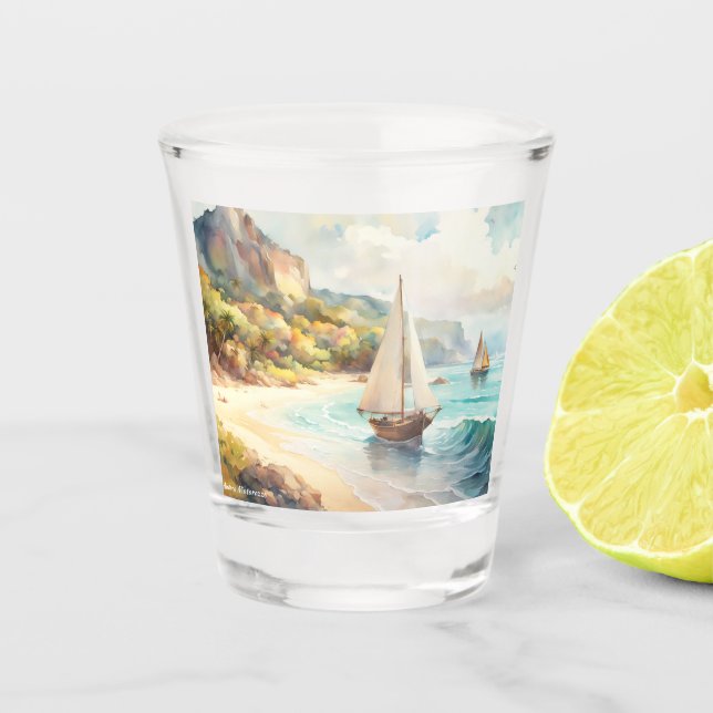 Vaso De Chupito Paisaje marítimo y velero (Anverso)