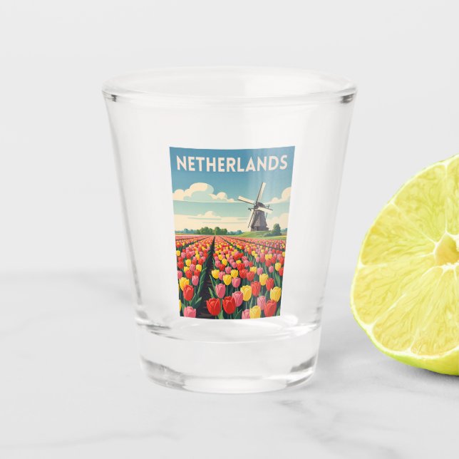 Vaso De Chupito Paisaje Retro Vintage Holanda Tulips (Anverso)