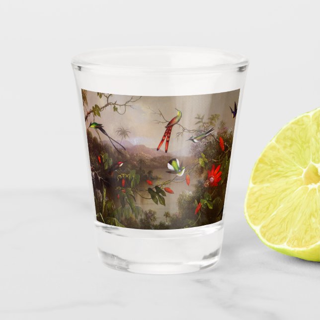 Vaso De Chupito Paisaje tropical con 10 Hummingbirds Heade (Anverso)