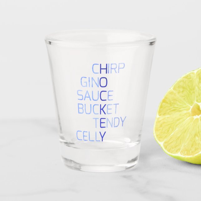 Vaso De Chupito Palabras de jerga de hockey, Gino, Celly, Tendy (Anverso)