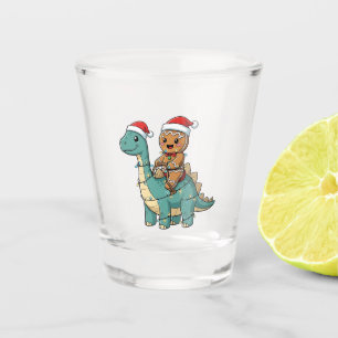 Vaso De Chupito Pan de jengibre montando un dinosaurio Santa Navid