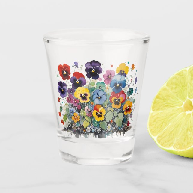 Vaso De Chupito Pansies coloridos (Anverso)