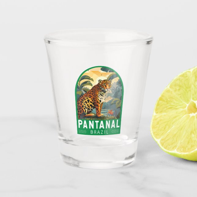 Vaso De Chupito Pantanal Brasil Jaguar Viaje Vintage (Anverso)