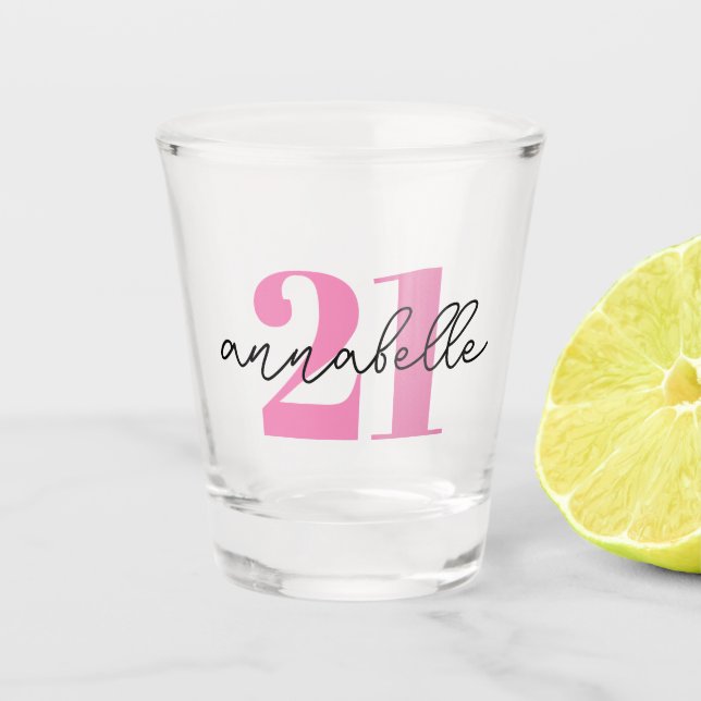 Vaso de chupito para cumpleaños 21 con nombre (Anverso)