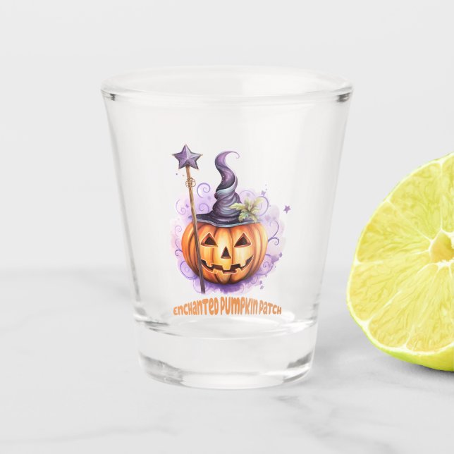 Vaso De Chupito Parche de calabaza encantado (Anverso)
