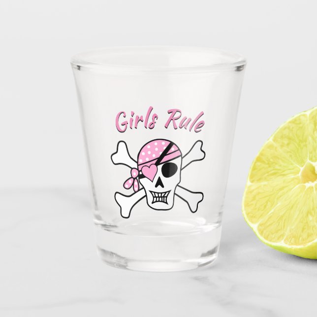 Vaso De Chupito Parche de ojos de cráneo rosa (Anverso)