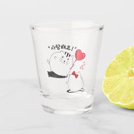 Vaso De Chupito Pareja de gato "te amo" 사 랑 요 en la SOJU coreana