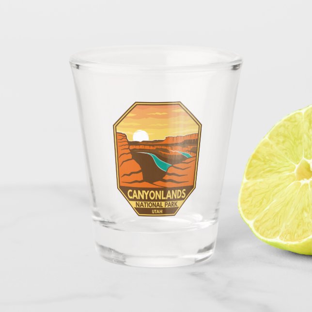 Vaso De Chupito Parque nacional Canyonlands Sunset Retro Emblem (Anverso)