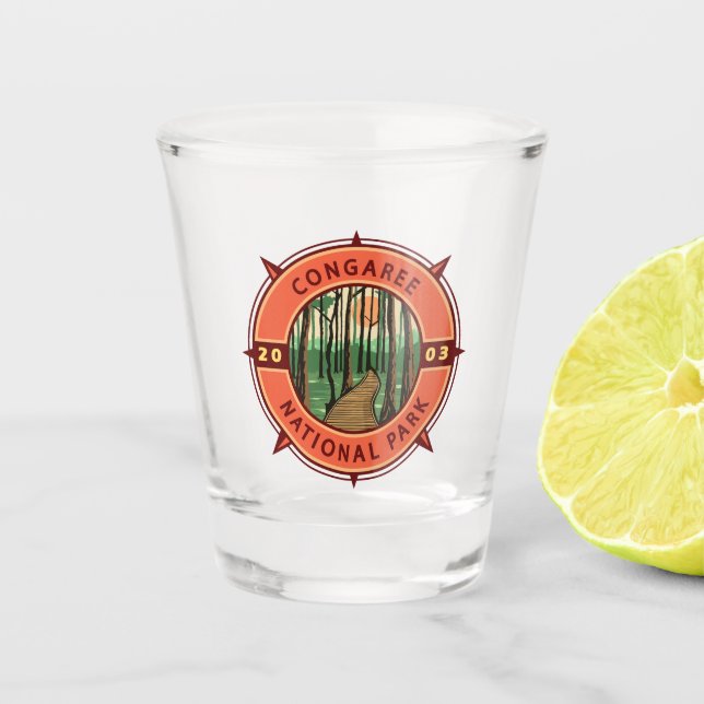 Vaso De Chupito Parque nacional Congaree Compass Retro Emblem (Anverso)