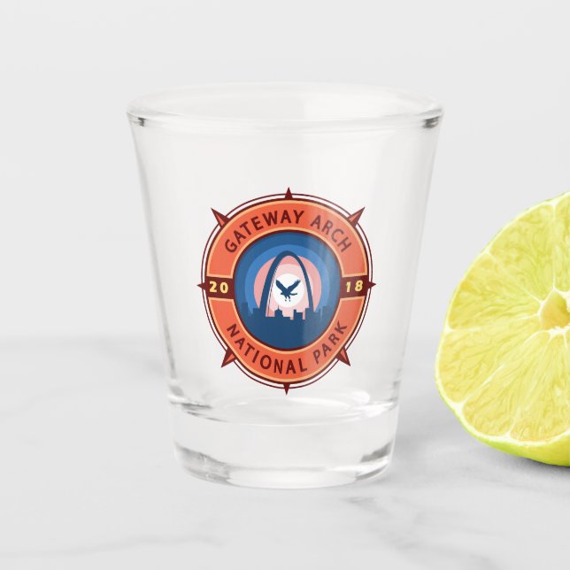 Vaso De Chupito Parque nacional Gateway Arch Compass Retro Emblem (Anverso)