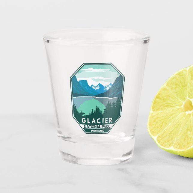Vaso De Chupito Parque nacional Glaciar Montana Retro Emblem (Anverso)