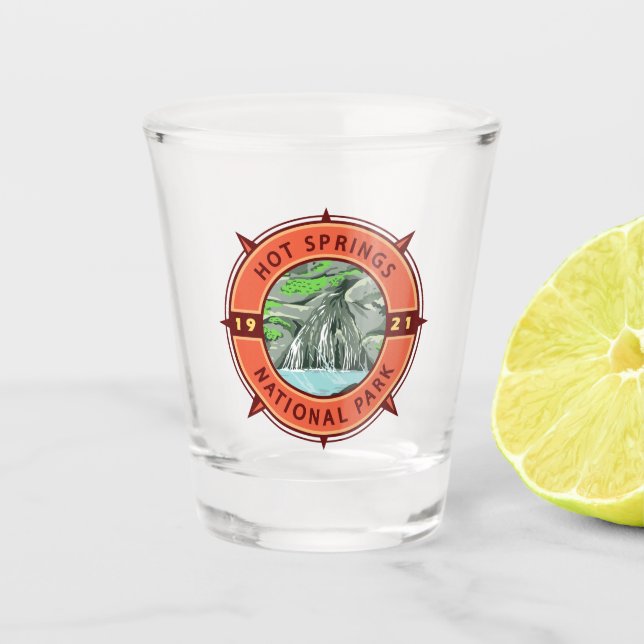 Vaso De Chupito Parque nacional Hot Springs Compass Retro Emblem (Anverso)