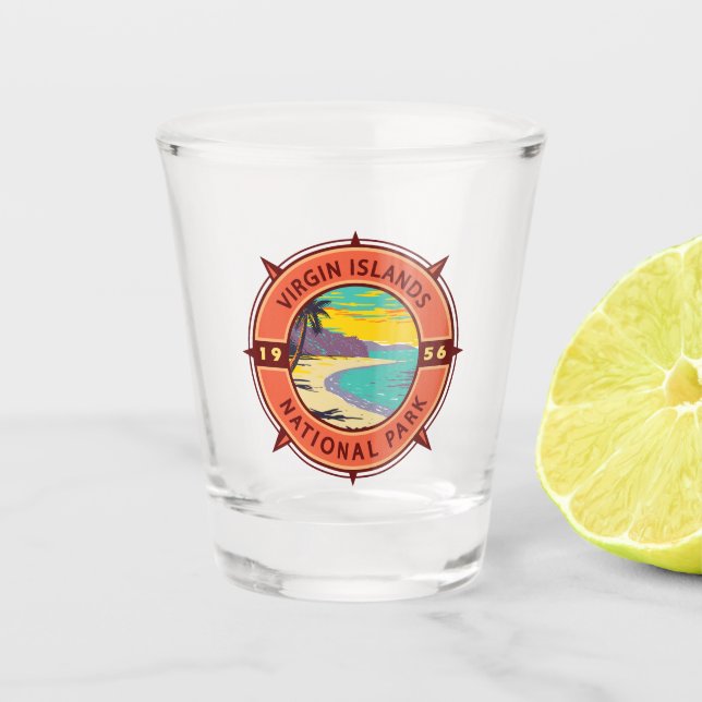 Vaso De Chupito Parque nacional Islas Vírgenes Compass Retro Emble (Anverso)