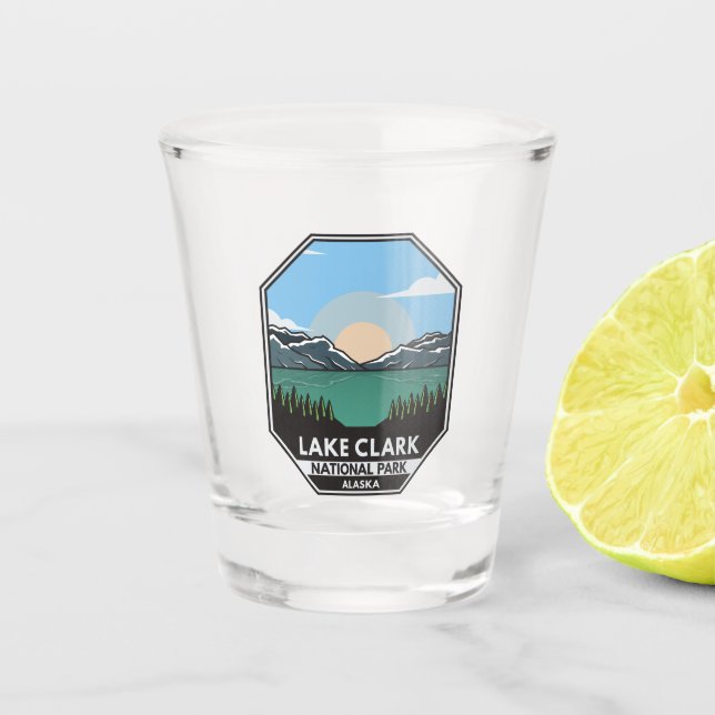 Vaso De Chupito Parque nacional Lake Clark Emblema mínimo retro (Anverso)