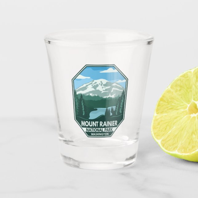 Vaso De Chupito Parque nacional Mount Rainier Emblema mínimo retro (Anverso)