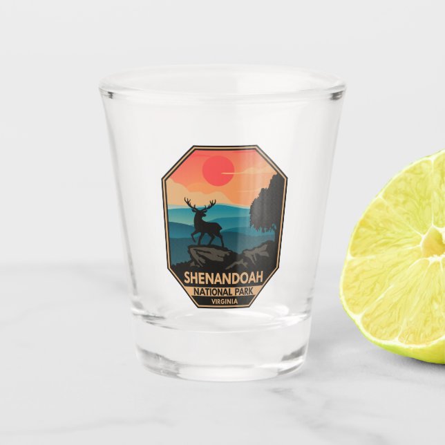 Vaso De Chupito Parque nacional Shenandoah Deer Minimal Retro Embl (Anverso)