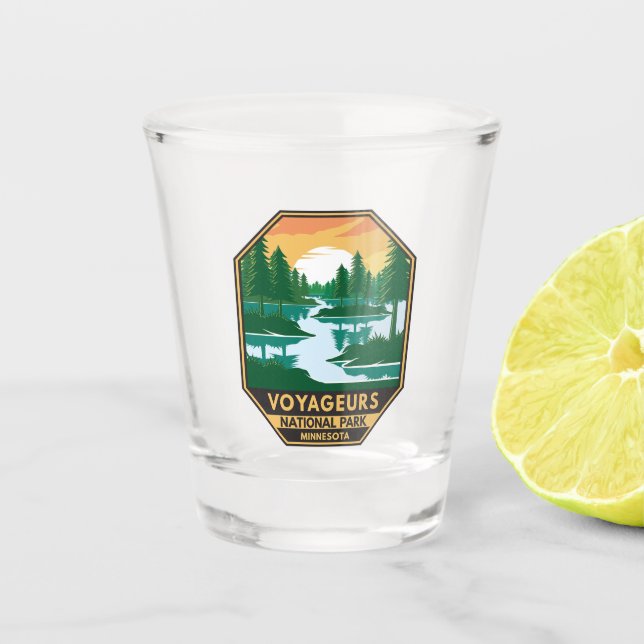 Vaso De Chupito Parque nacional Voyageurs Minnesota Sunset Emblem (Anverso)