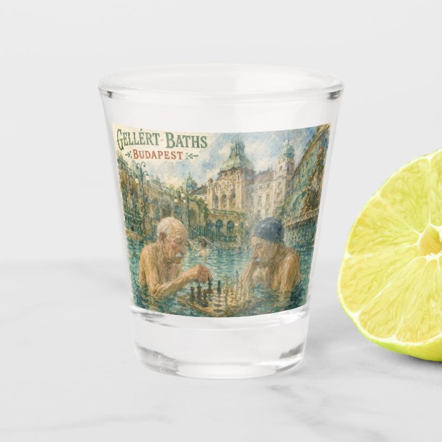 Vaso De Chupito Partida de ajedrez Baños Gellert Budapest Hungría (Anverso)