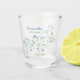 Vaso De Chupito Partido Bridal Personalizado Flor Azul Cristal de 