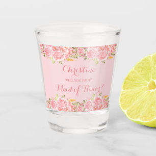 Vaso De Chupito Partido de la Boda Floral de Coral Rosa