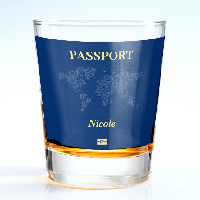 Vaso De Chupito Pasaporte al mapa del mundo azul (Blue World Map Passport Shot Glass
)