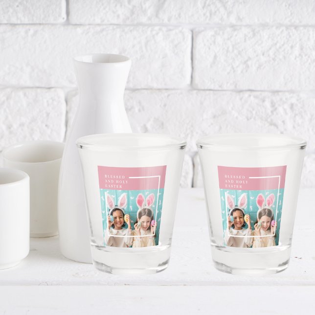 Vaso De Chupito Pascua bendita y felíz rosada moderna | Regalo fot (Subido por el creador)