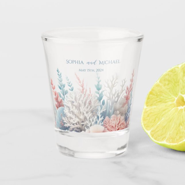 Vaso De Chupito Pastel Coral Reef-Boda-Dinero/Danza de tiro- (Anverso)