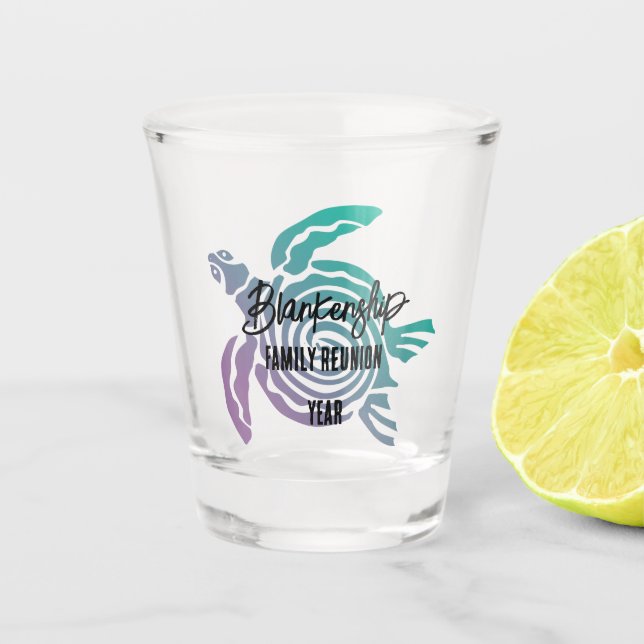 Vaso De Chupito Pastel Verde Púrpura Tribal Reunion familiar (Anverso)