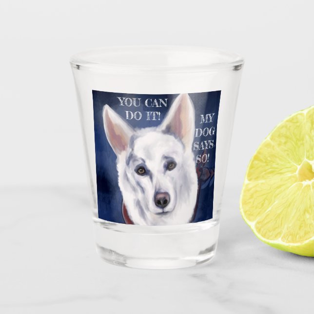 VASO DE CHUPITO PASTOR ALEMÁN BLANCO    (Anverso)